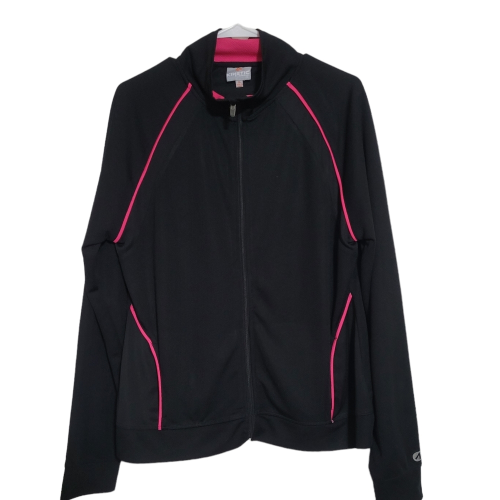Black Kinetic Jacket with Pink trim..size XL womens.Zip front.Light weight.